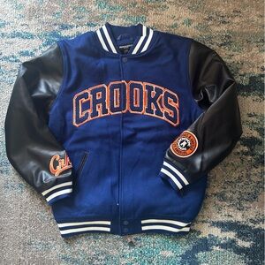 CROOKS & CASTLES wool Varsity Jacket w/Leather Sleeves NEW Sz M